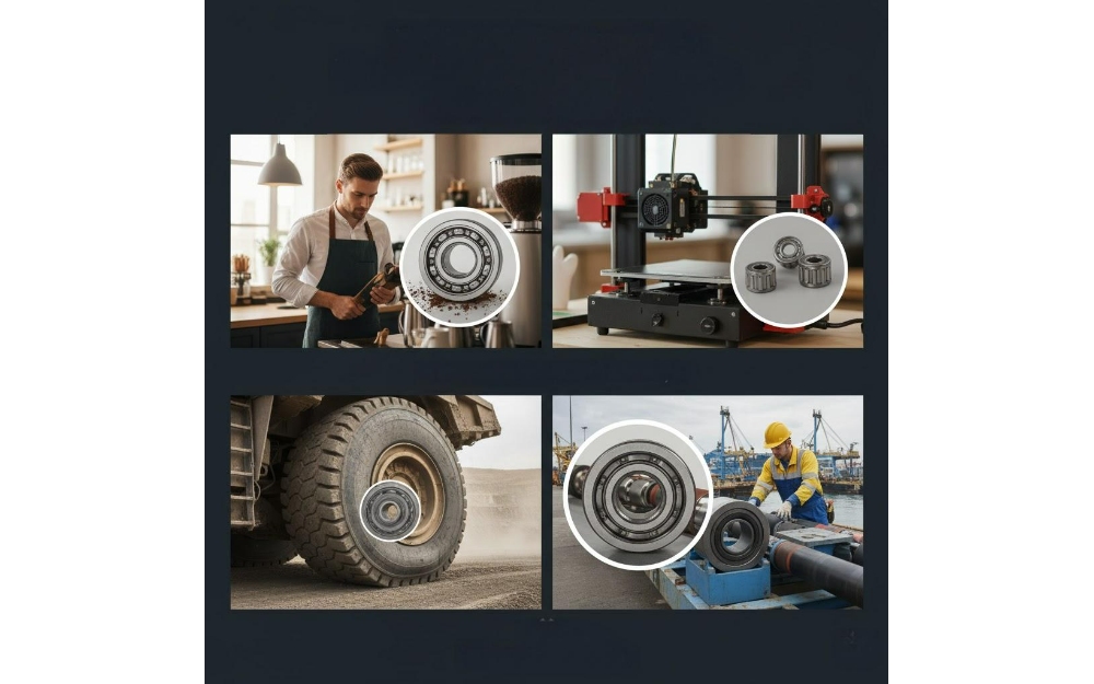 How do bearings support both light and heavy industries?